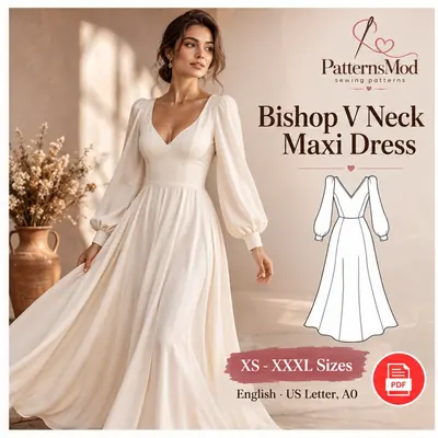 Bishop V Neck Maxi Dress